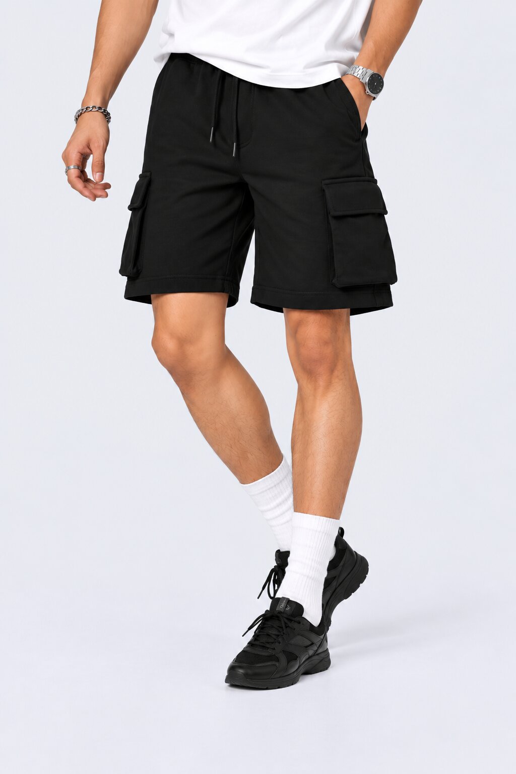 Mens Black Cargo Shorts With 4 Pocket - Image 1