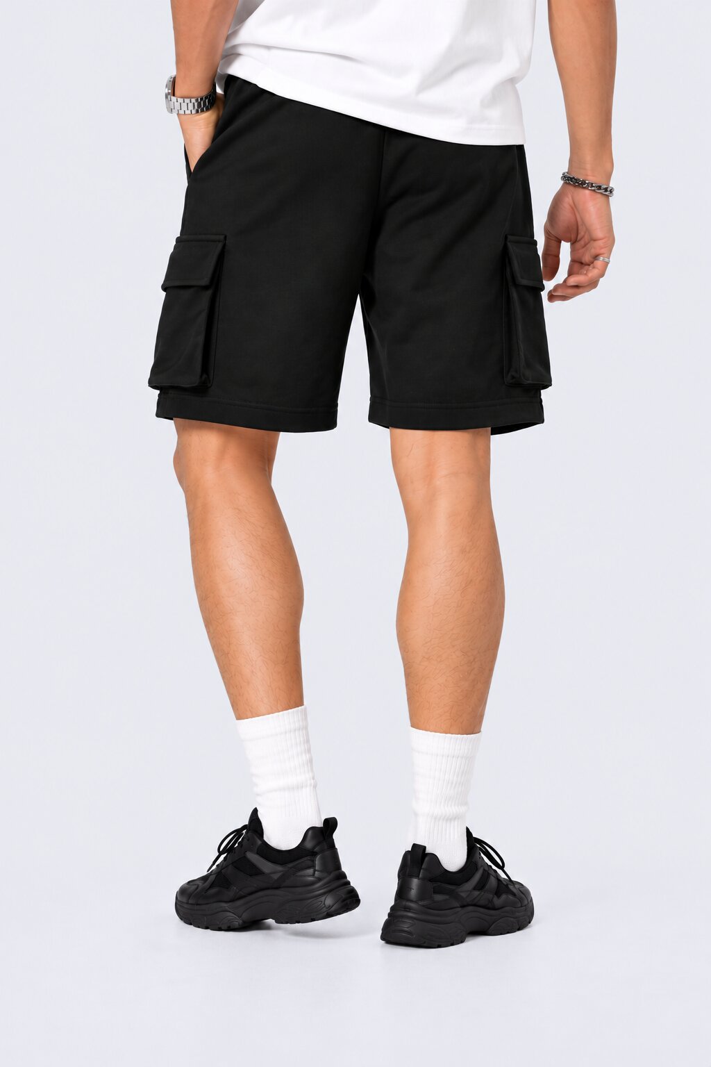Mens Black Cargo Shorts With 4 Pocket - Image 4