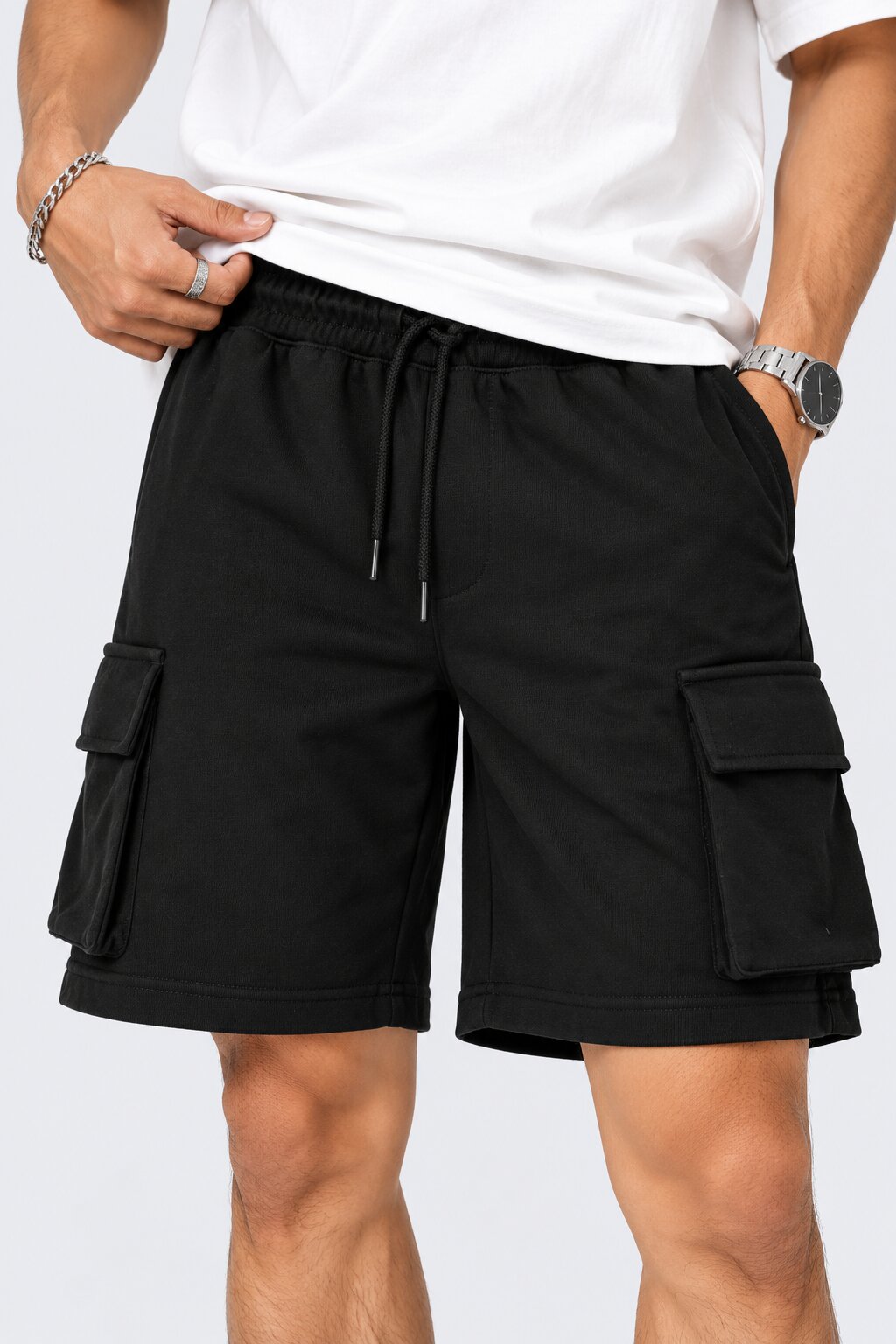 Mens Black Cargo Shorts With 4 Pocket - Image 7