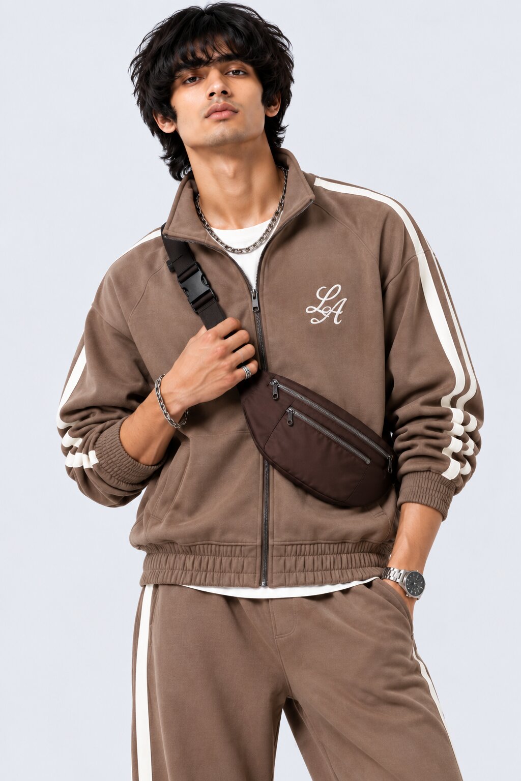 Mens Broown Raglan Sleeves Regular Fit Jacket - Image 1