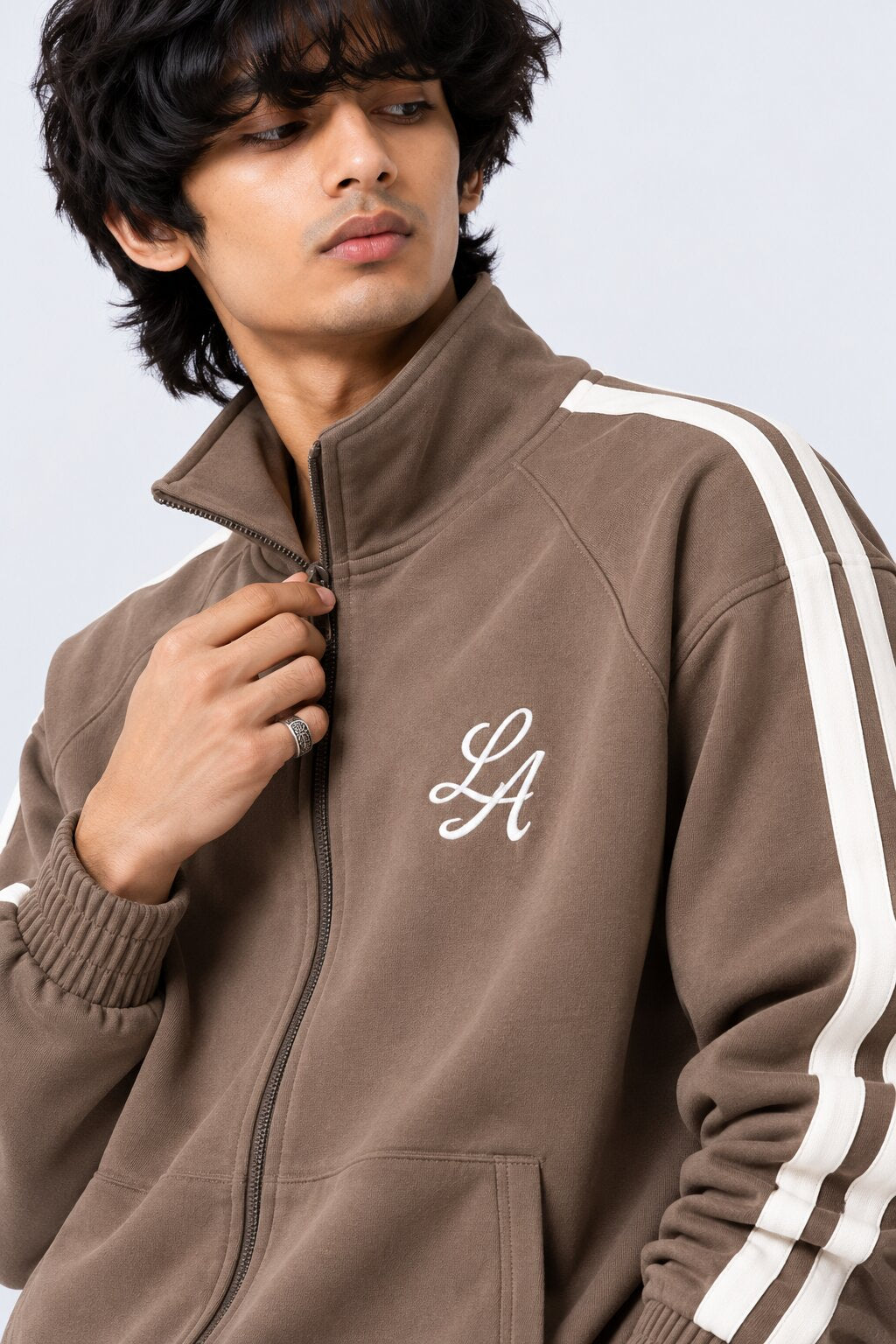 Mens Broown Raglan Sleeves Regular Fit Jacket - Image 8