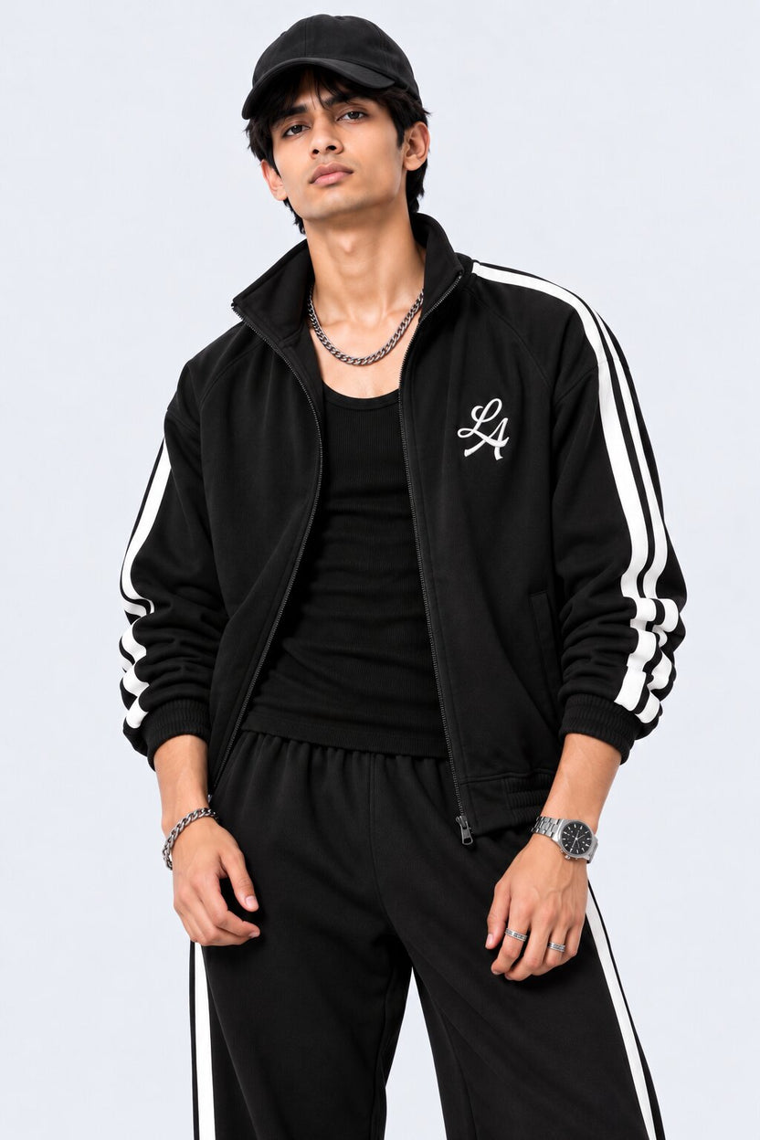 Mens Black Raglan Sleeves Regular Fit Jacket - Image 1