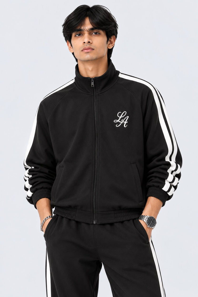 Mens Black Raglan Sleeves Regular Fit Jacket - Image 2