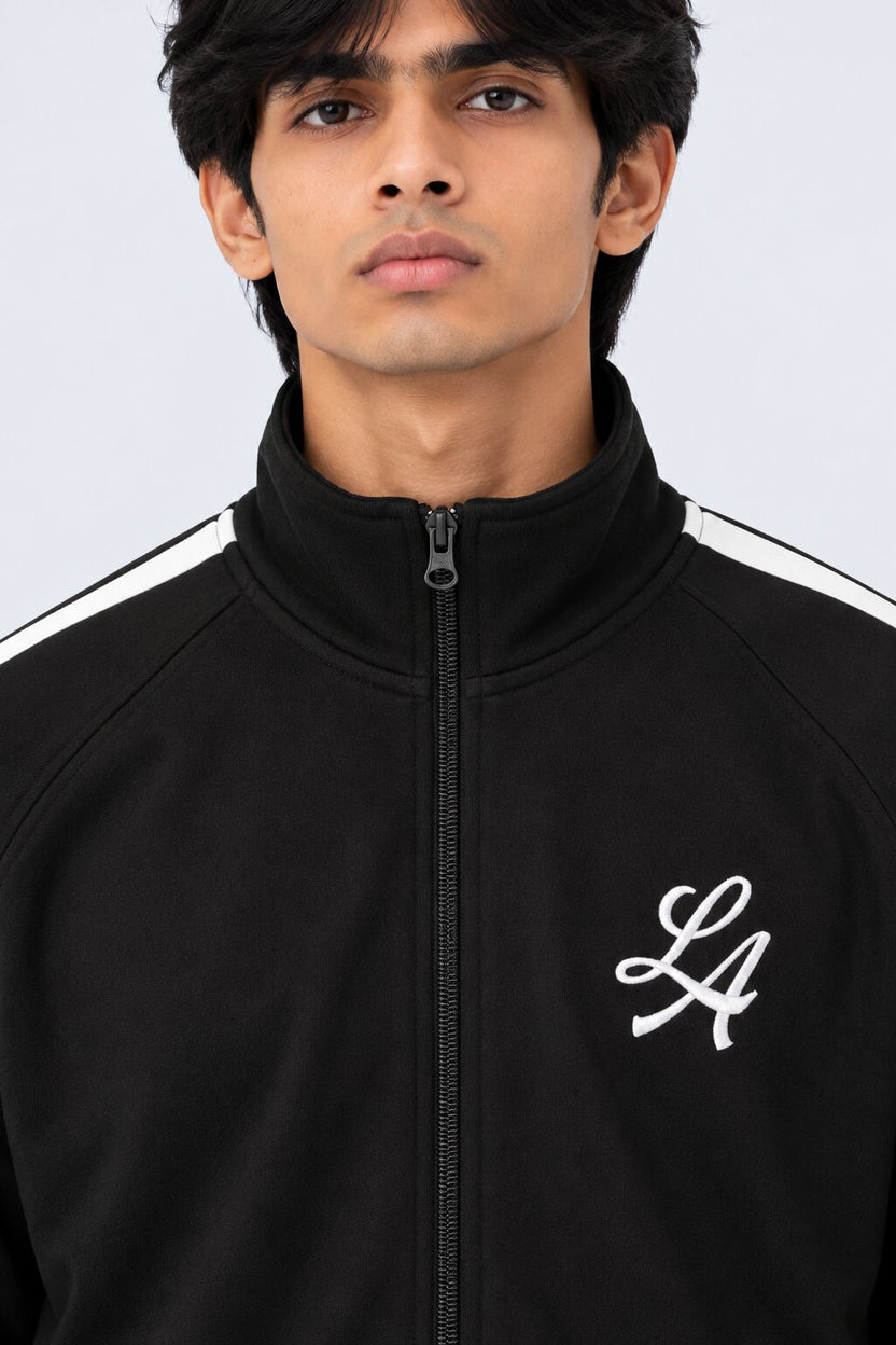 Mens Black Raglan Sleeves Regular Fit Jacket - Image 3