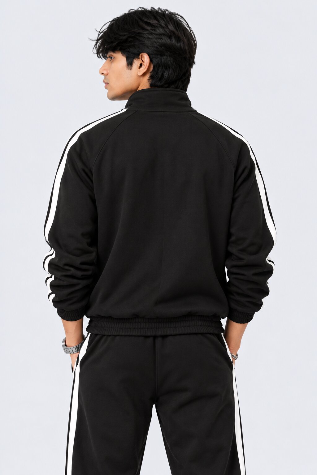 Mens Black Raglan Sleeves Regular Fit Jacket - Image 5