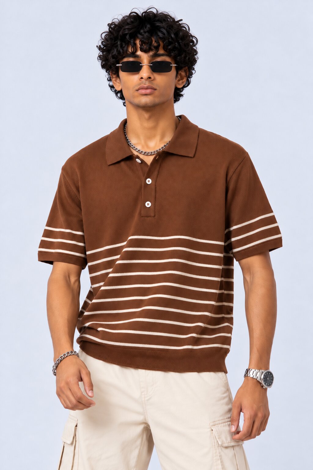 Mens Brown Cotton Regular Fit Polo - Image 1