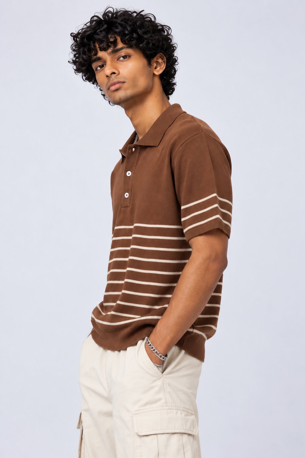 Mens Brown Cotton Regular Fit Polo - Image 4