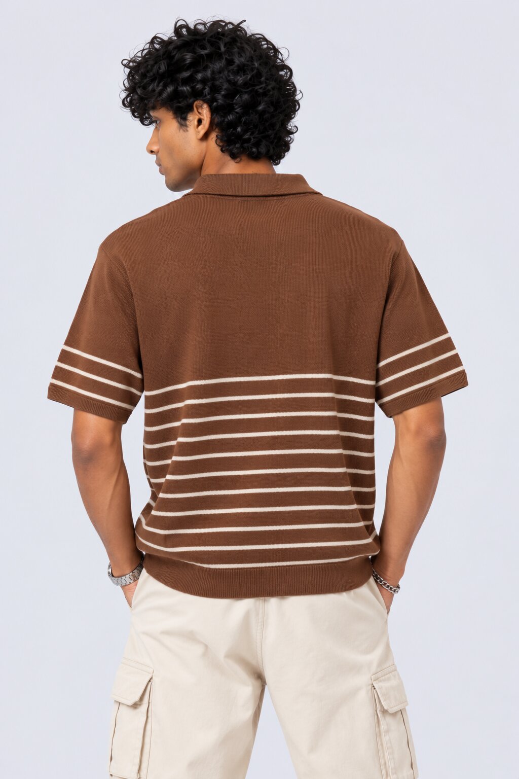Mens Brown Cotton Regular Fit Polo - Image 5