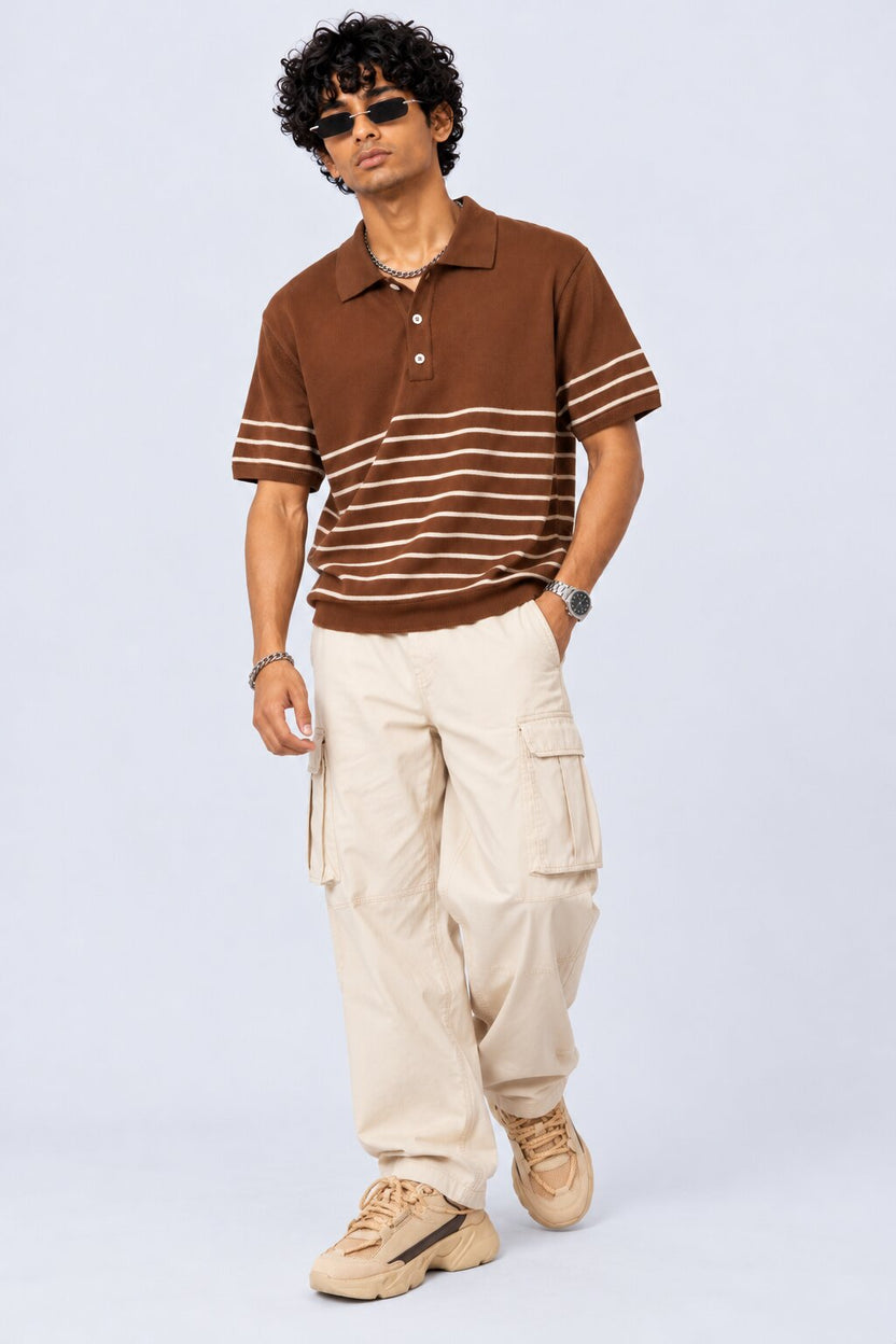 Mens Brown Cotton Regular Fit Polo - Image 6