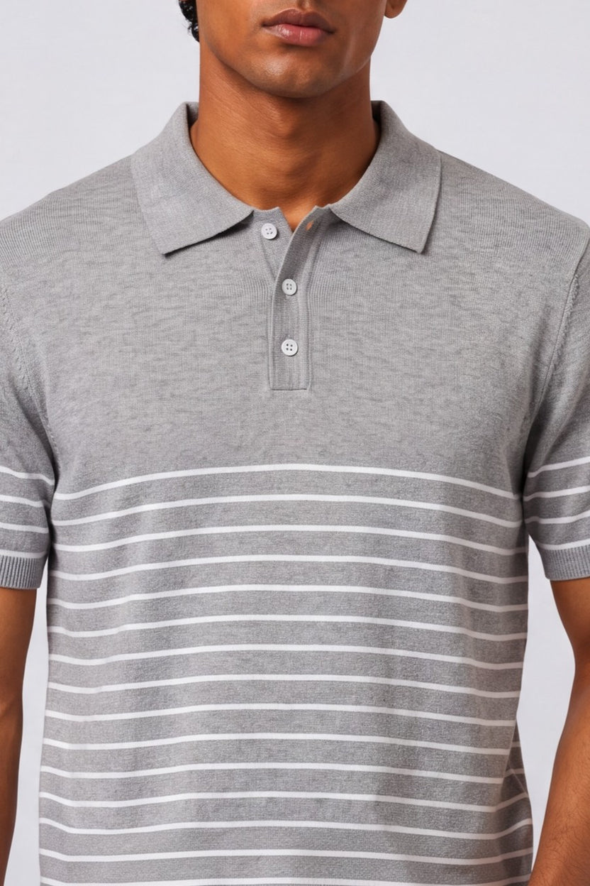 Mens Grey Cotton Regular Fit Polo - Image 3