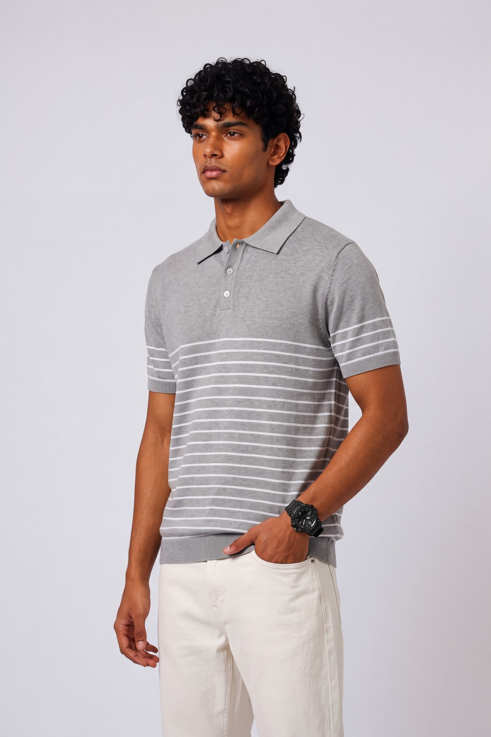 Mens Grey Cotton Regular Fit Polo - Image 4