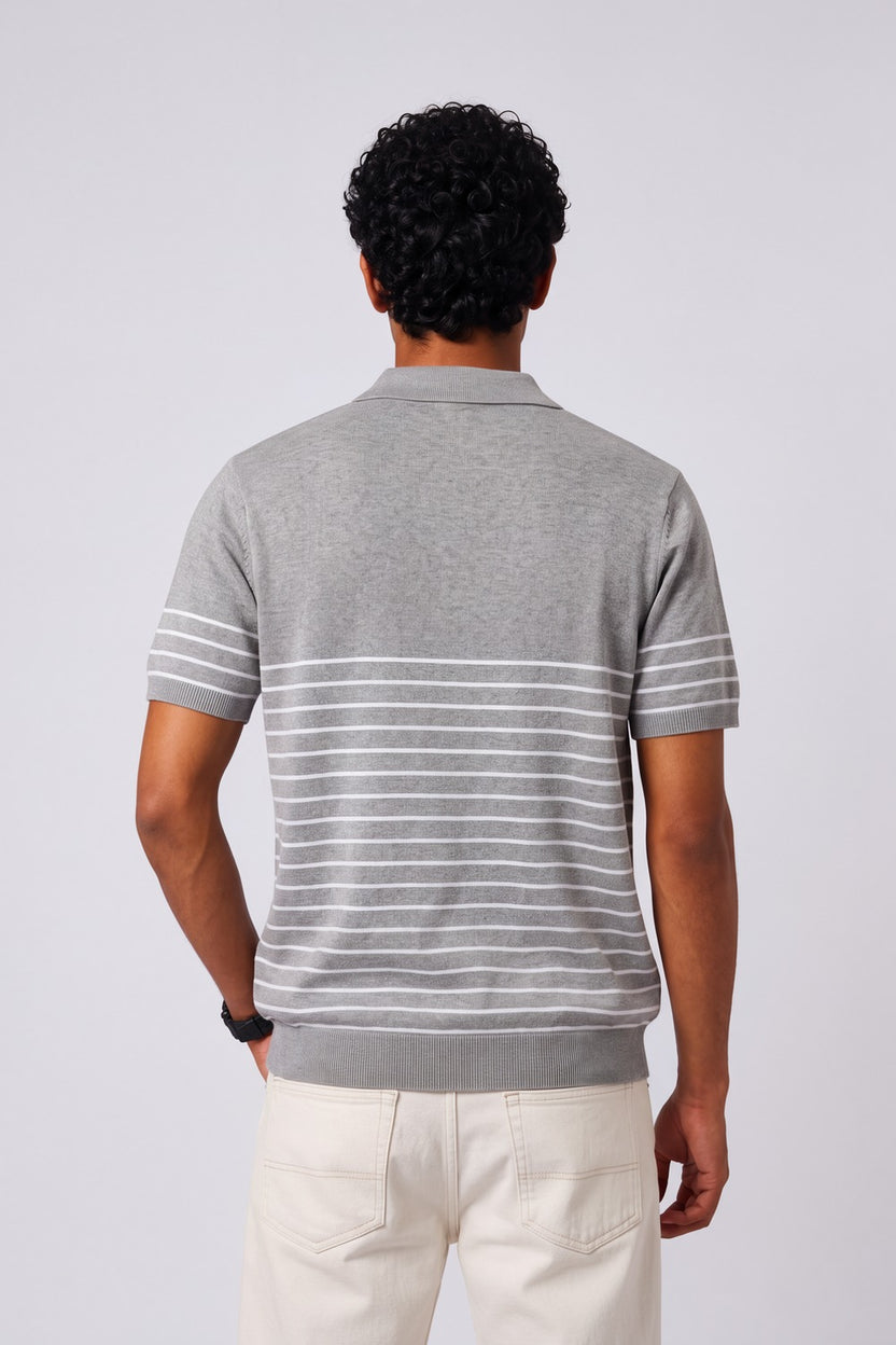 Mens Grey Cotton Regular Fit Polo - Image 5