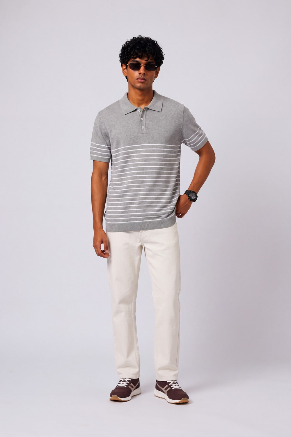 Mens Grey Cotton Regular Fit Polo - Image 6