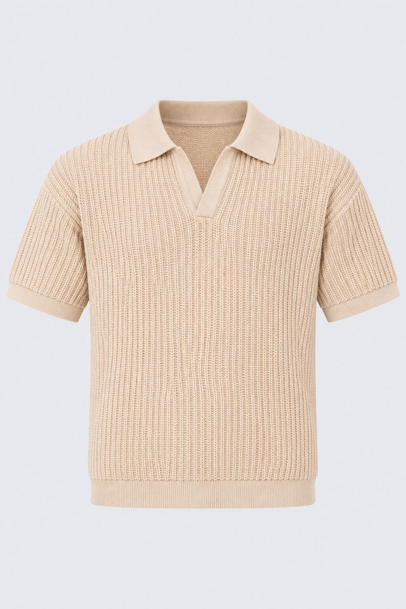 Mens Beige Textured Regular Fit Polo - Image 7