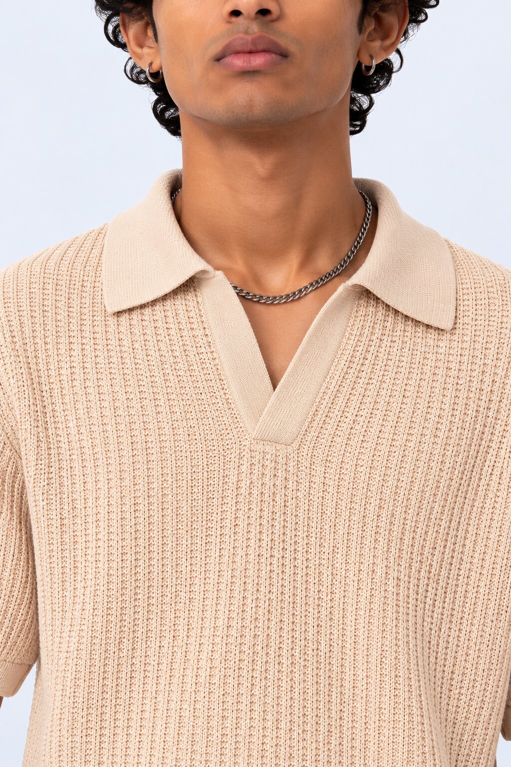 Mens Beige Textured Regular Fit Polo - Image 9