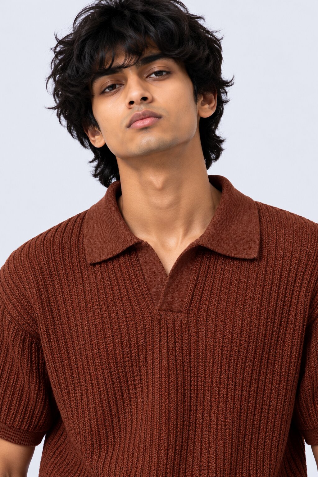 Mens Rust Textured Regular Fit Polo - Image 3