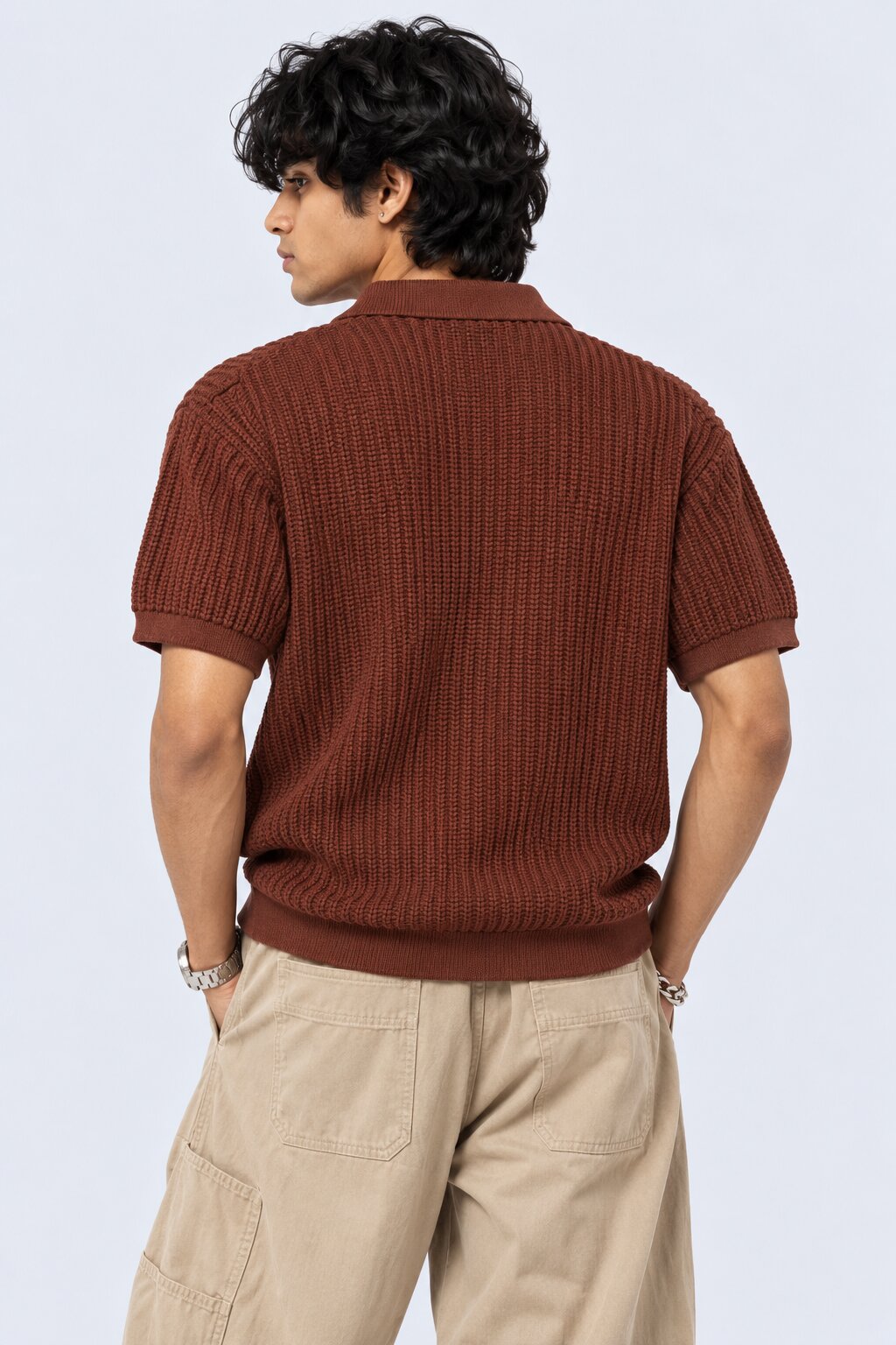 Mens Rust Textured Regular Fit Polo - Image 5
