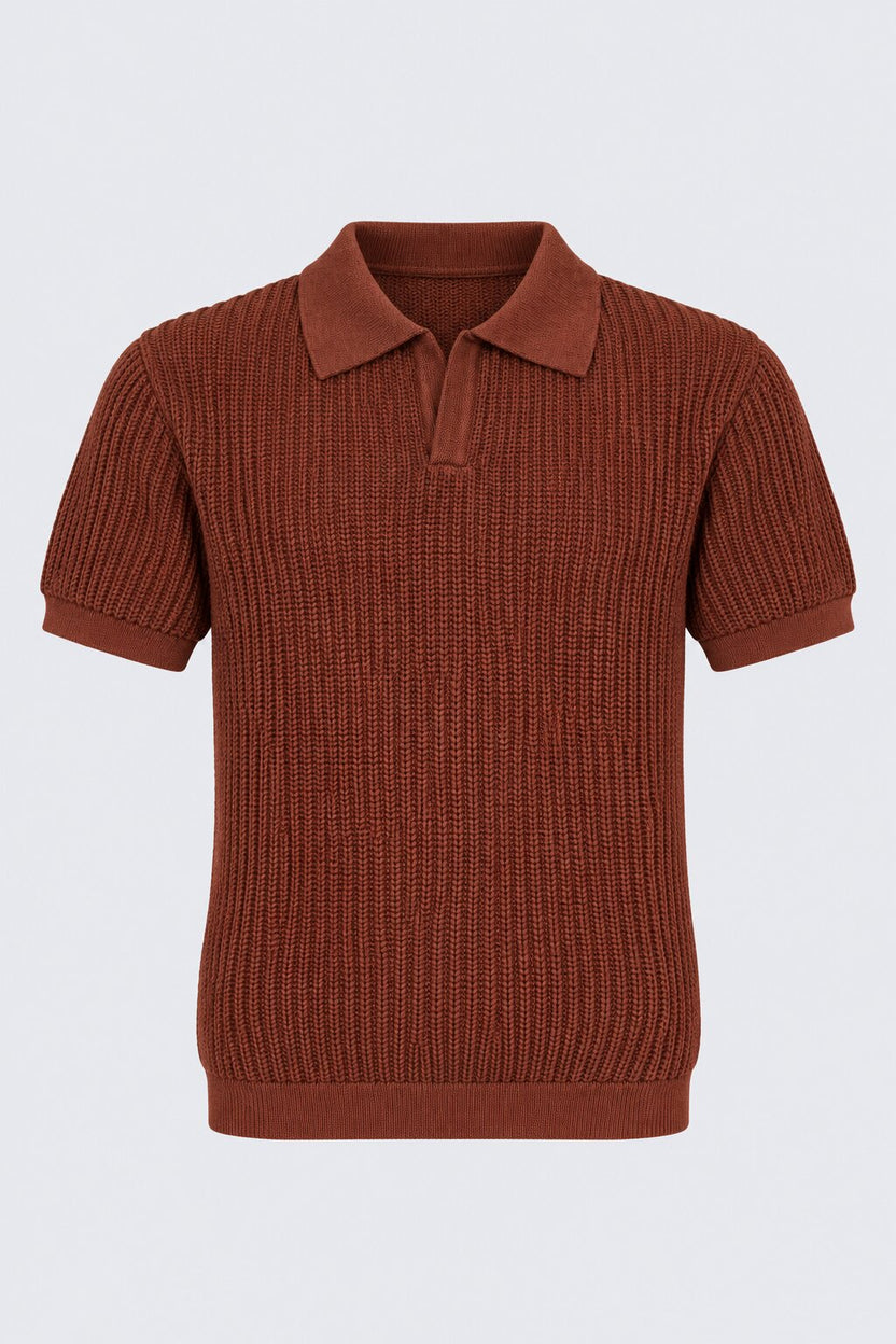 Mens Rust Textured Regular Fit Polo - Image 7