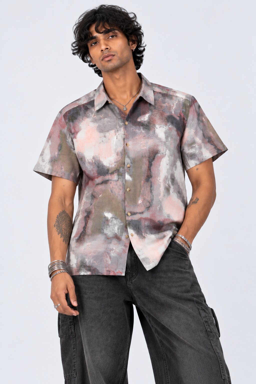 Mens Multi Coloured Abstract Print Shirt - Image 2