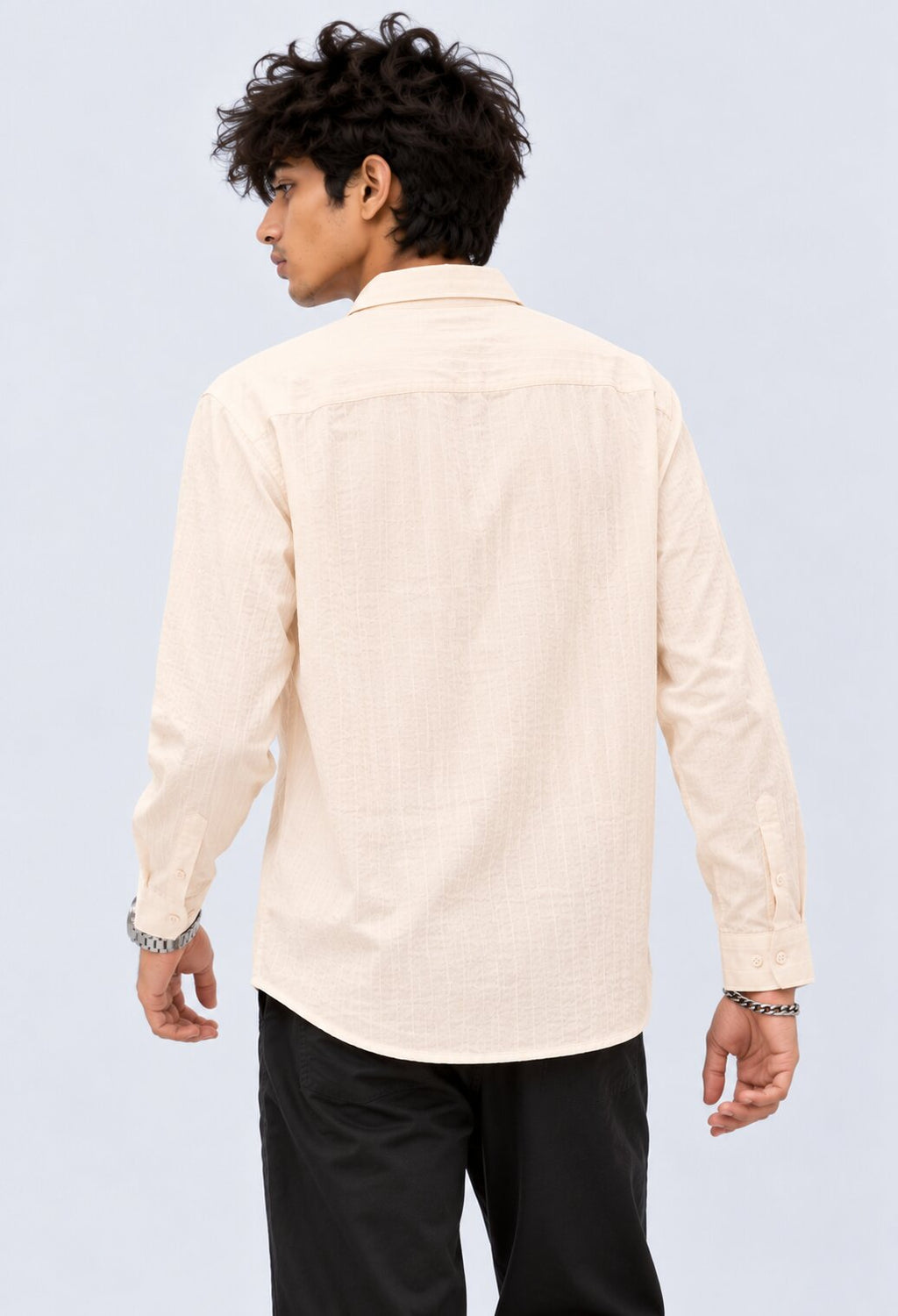 Mens Cream Cotton Regular Fit Shirt - Image 5