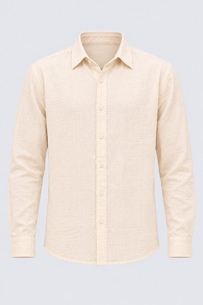 Mens Cream Cotton Regular Fit Shirt - Image 7