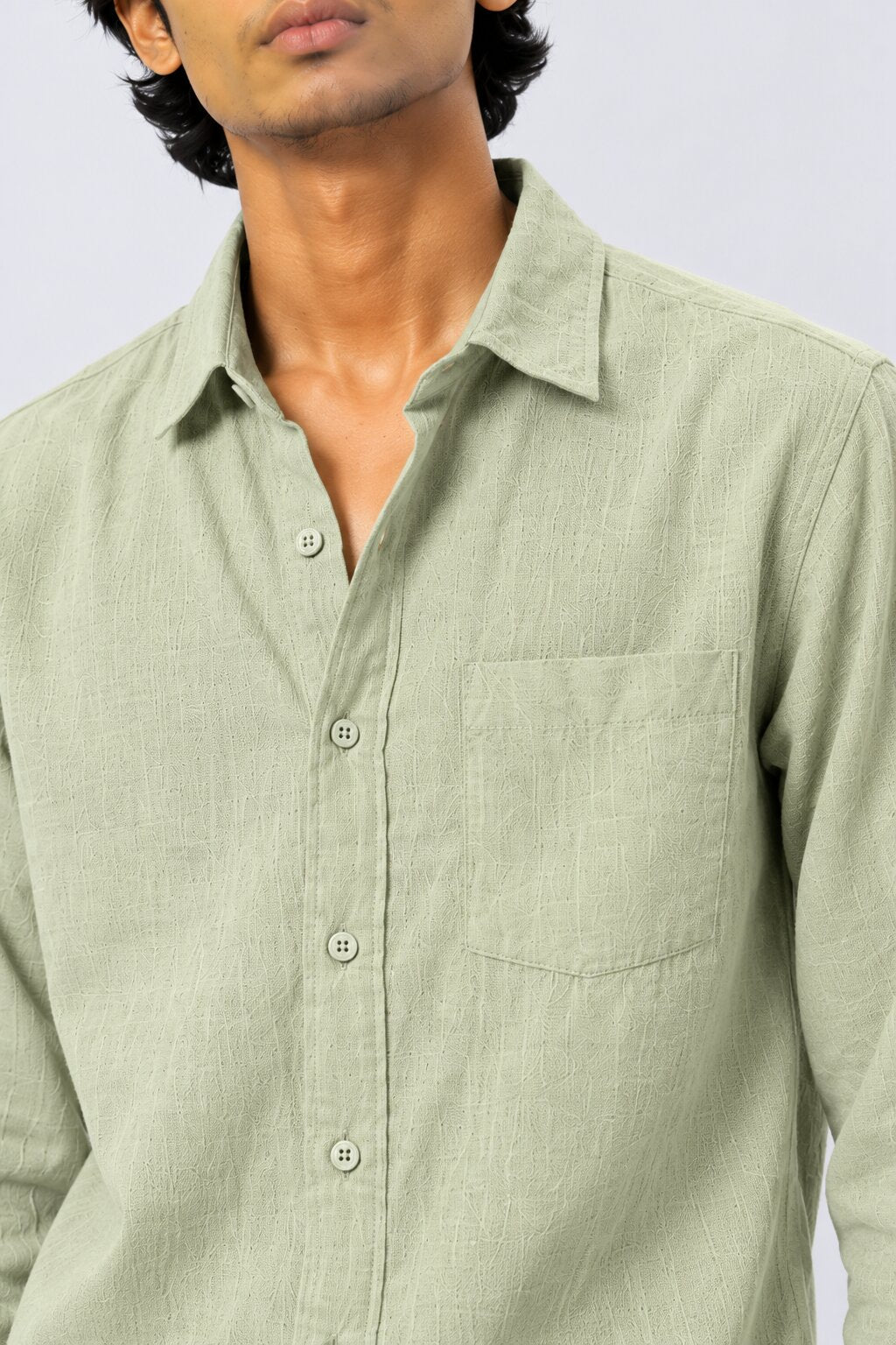 Mens Light Green Cotton Regular Fit Shirt - Image 3