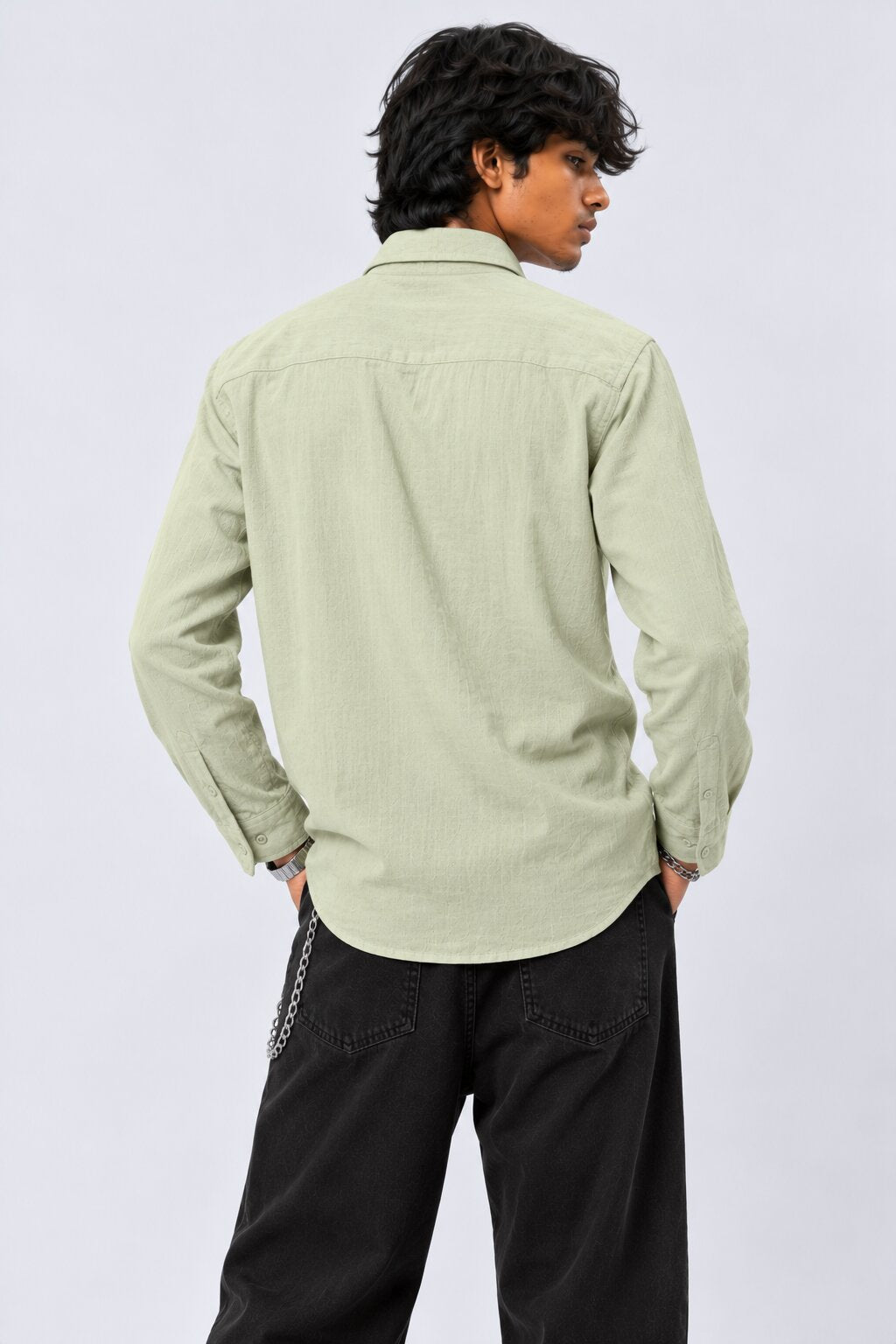 Mens Light Green Cotton Regular Fit Shirt - Image 4