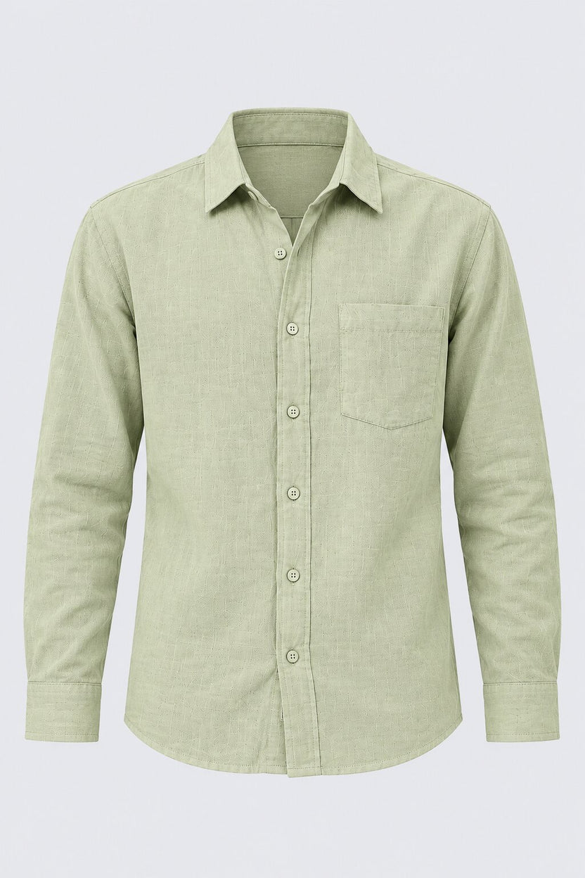 Mens Light Green Cotton Regular Fit Shirt - Image 6