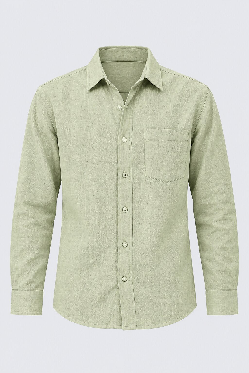 Mens Light Green Cotton Regular Fit Shirt - Image 6