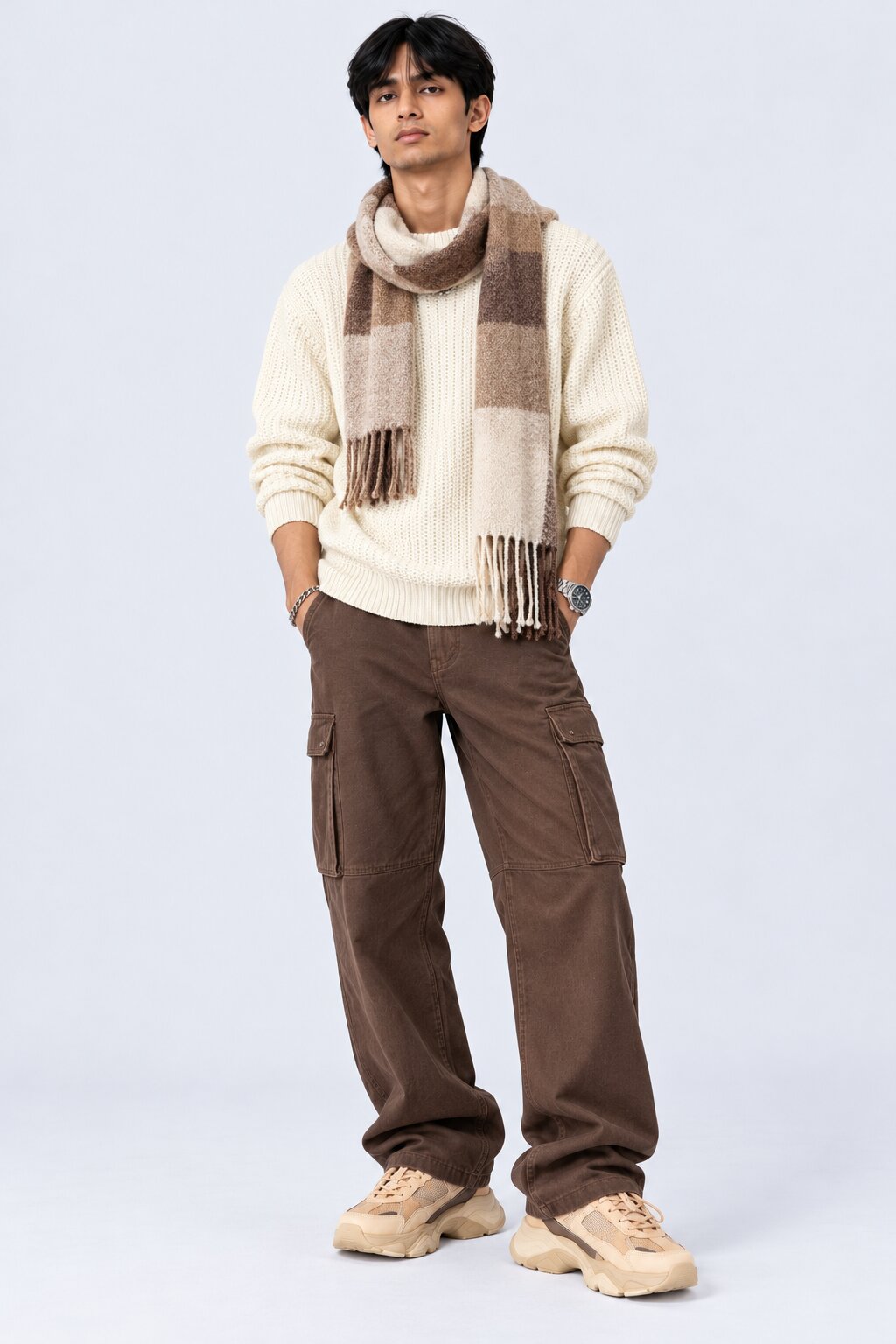 Mens Off White Knitted Regular Fit Sweater - Image 5