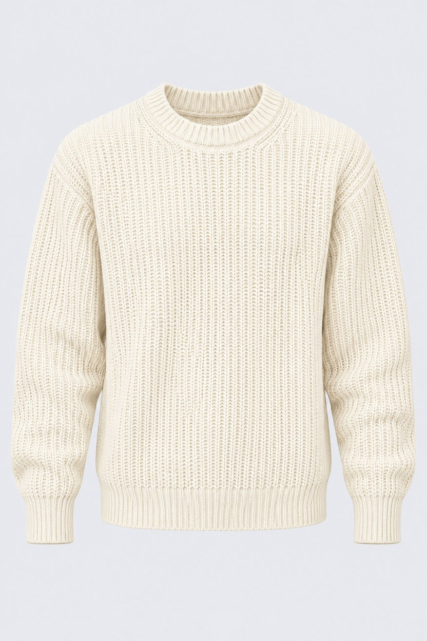 Mens Off White Knitted Regular Fit Sweater - Image 6