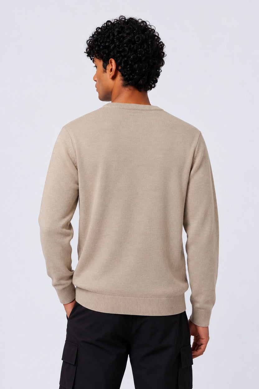 Mens Beige Cable Knit Regular Fit Sweater - Image 5