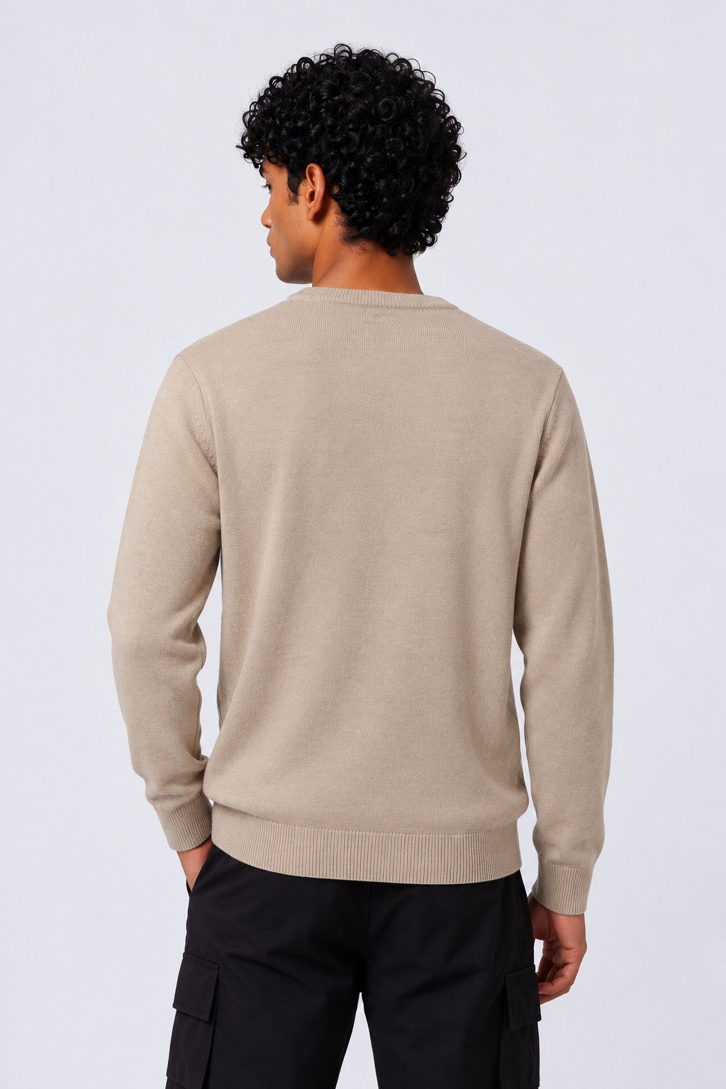 Mens Beige Cable Knit Regular Fit Sweater - Image 5
