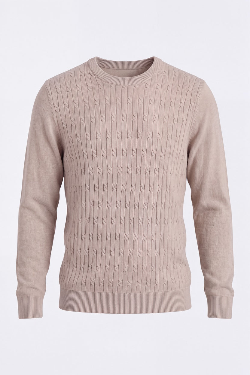 Mens Beige Cable Knit Regular Fit Sweater - Image 7