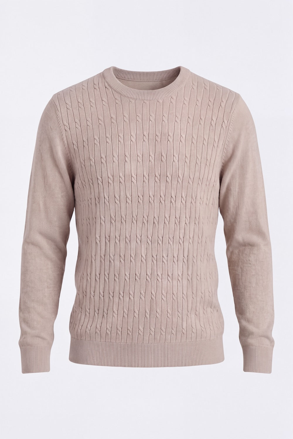 Mens Beige Cable Knit Regular Fit Sweater - Image 7
