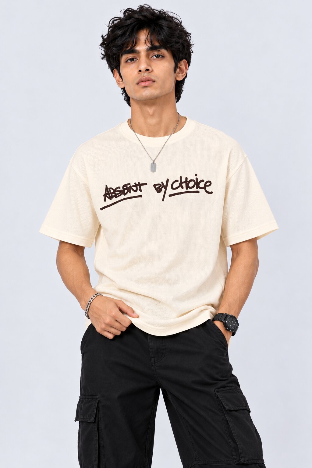 Mens Cream Letter Printed T-Shirt - Image 2
