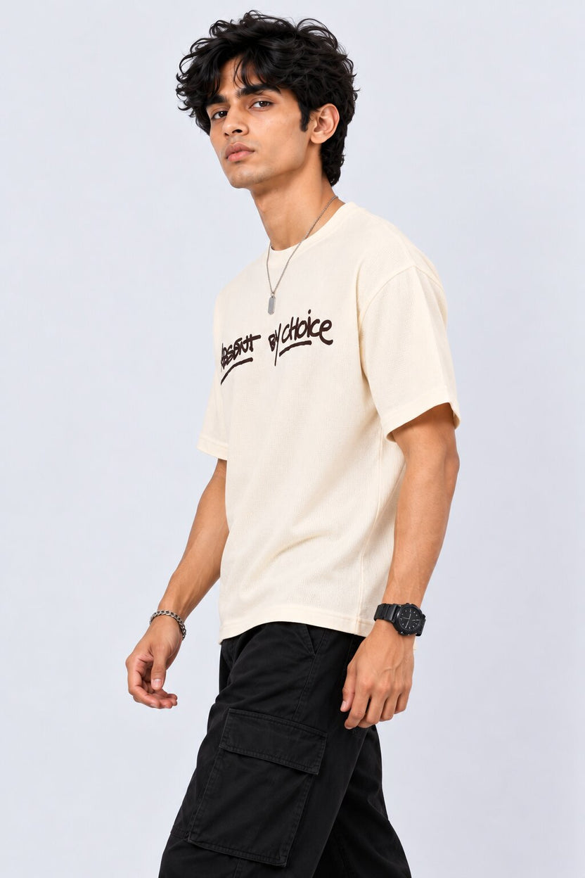 Mens Cream Letter Printed T-Shirt - Image 4