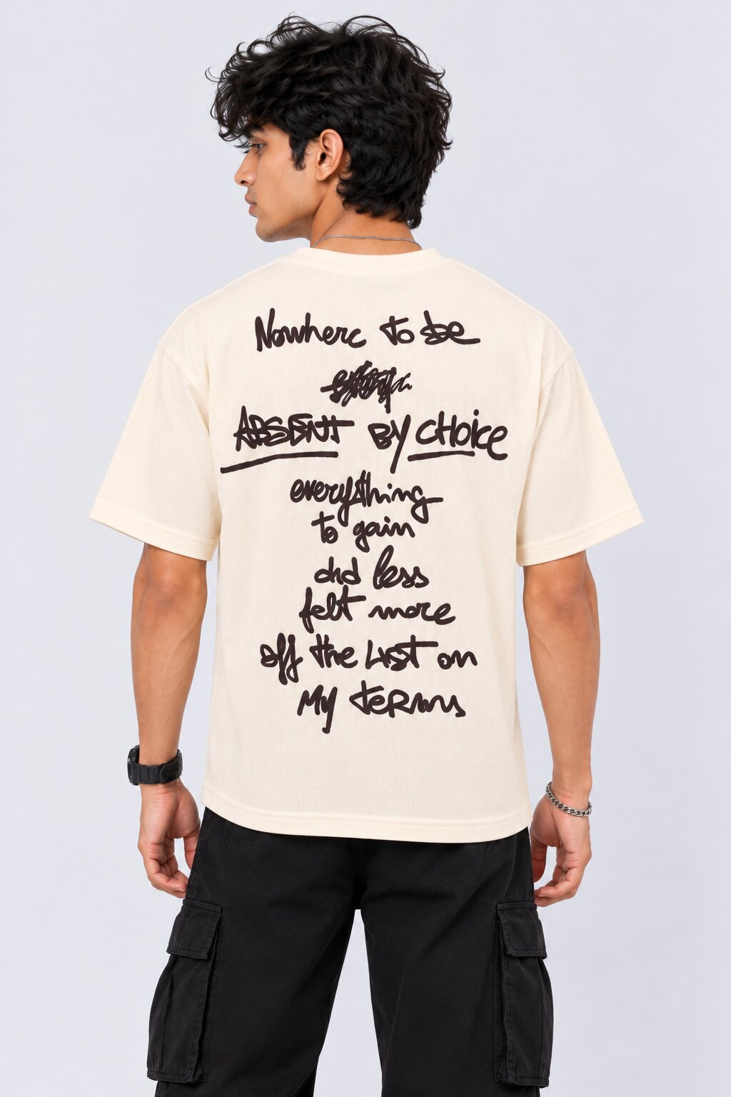 Mens Cream Letter Printed T-Shirt - Image 5