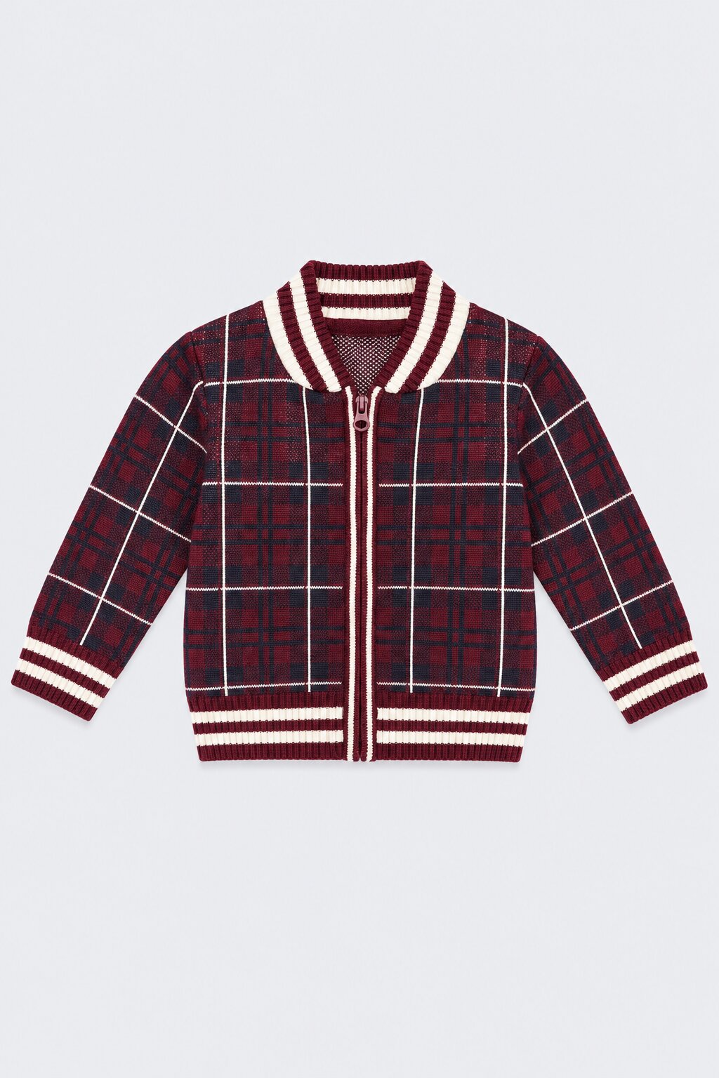 Boys Maroon Cotton Checks Sweater - Image 2