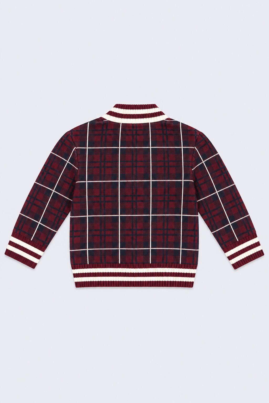 Boys Maroon Cotton Checks Sweater - Image 4