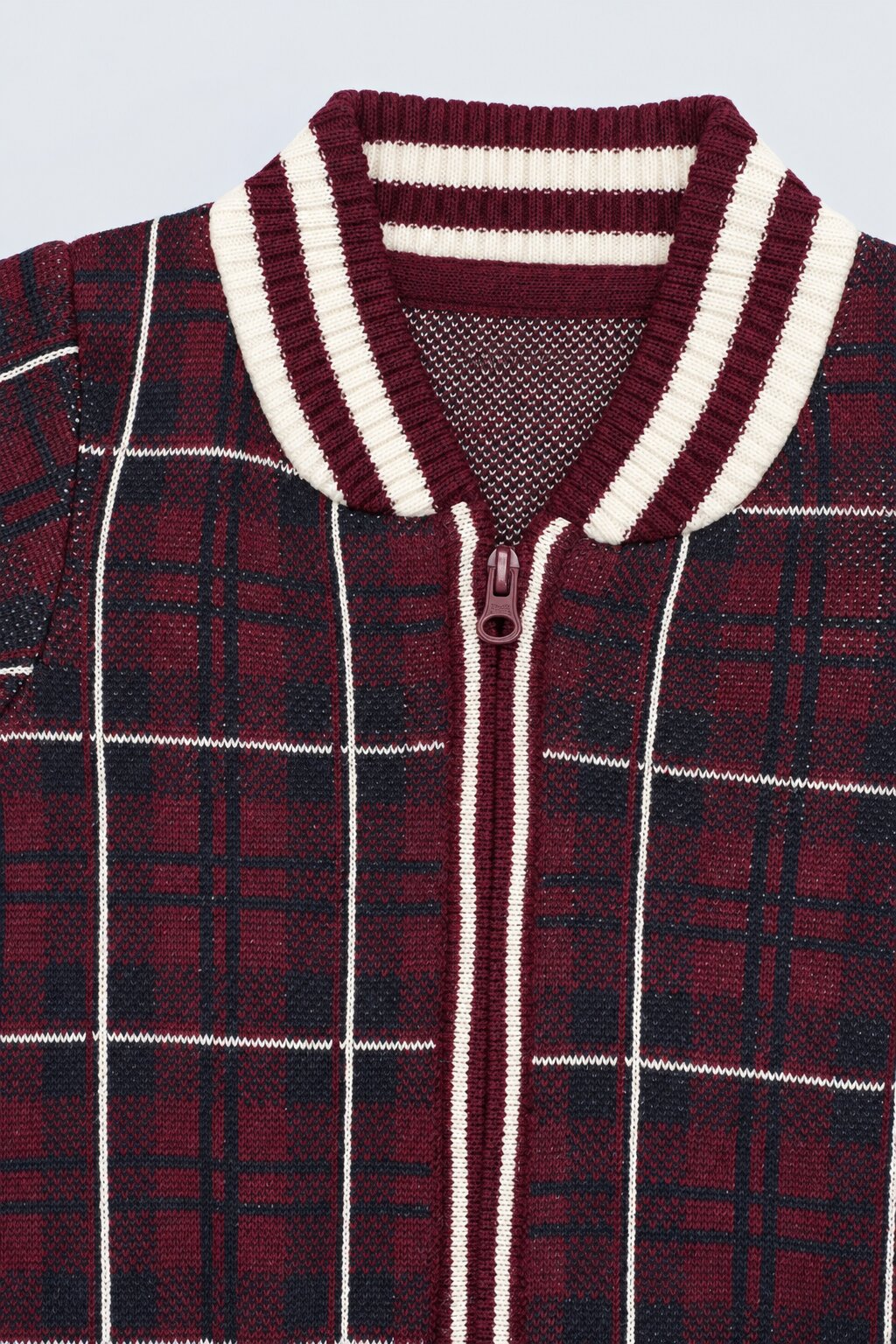 Boys Maroon Cotton Checks Sweater - Image 6