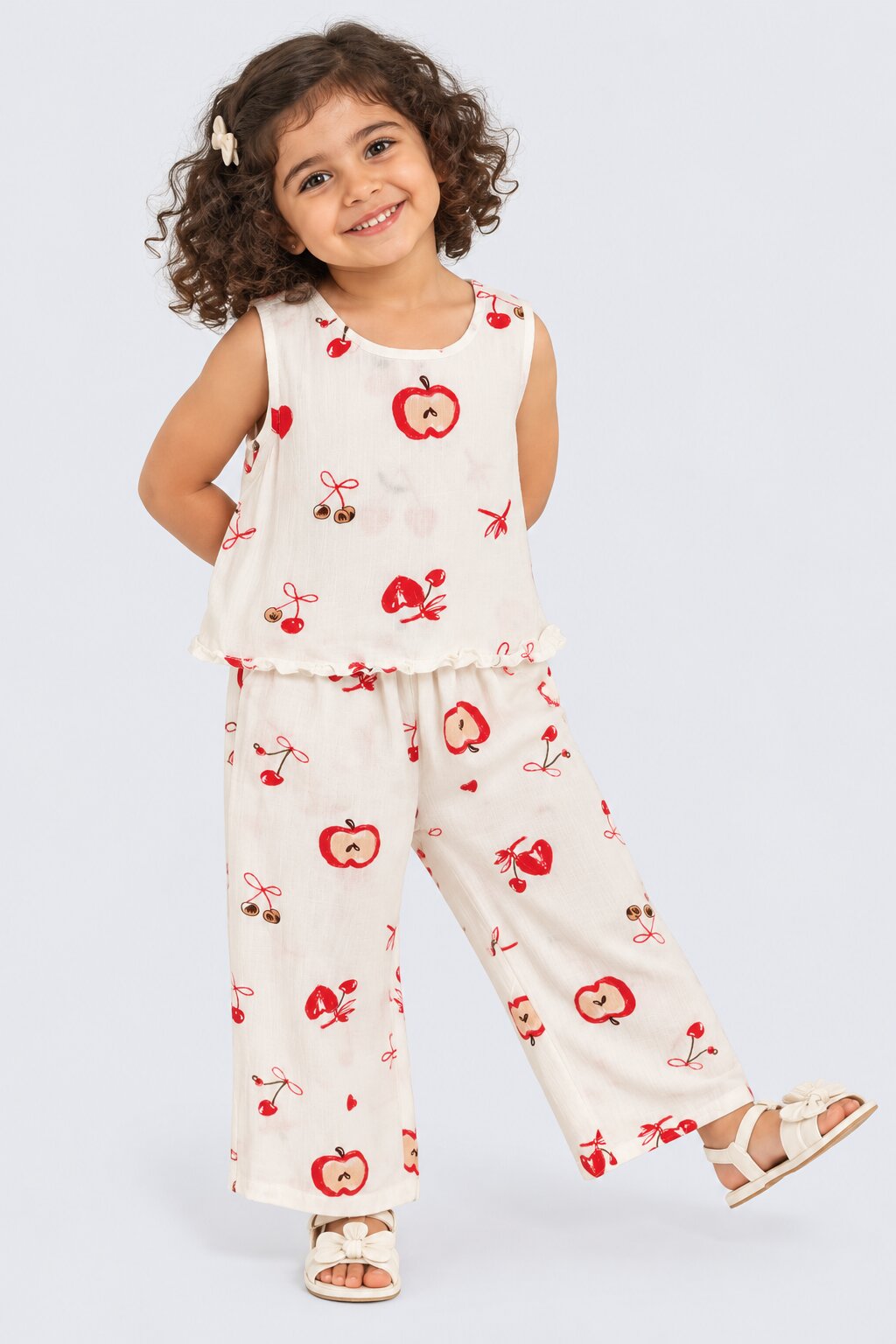 Girls Off White Cherry Loose Fit Co-Ord Set - Image 1
