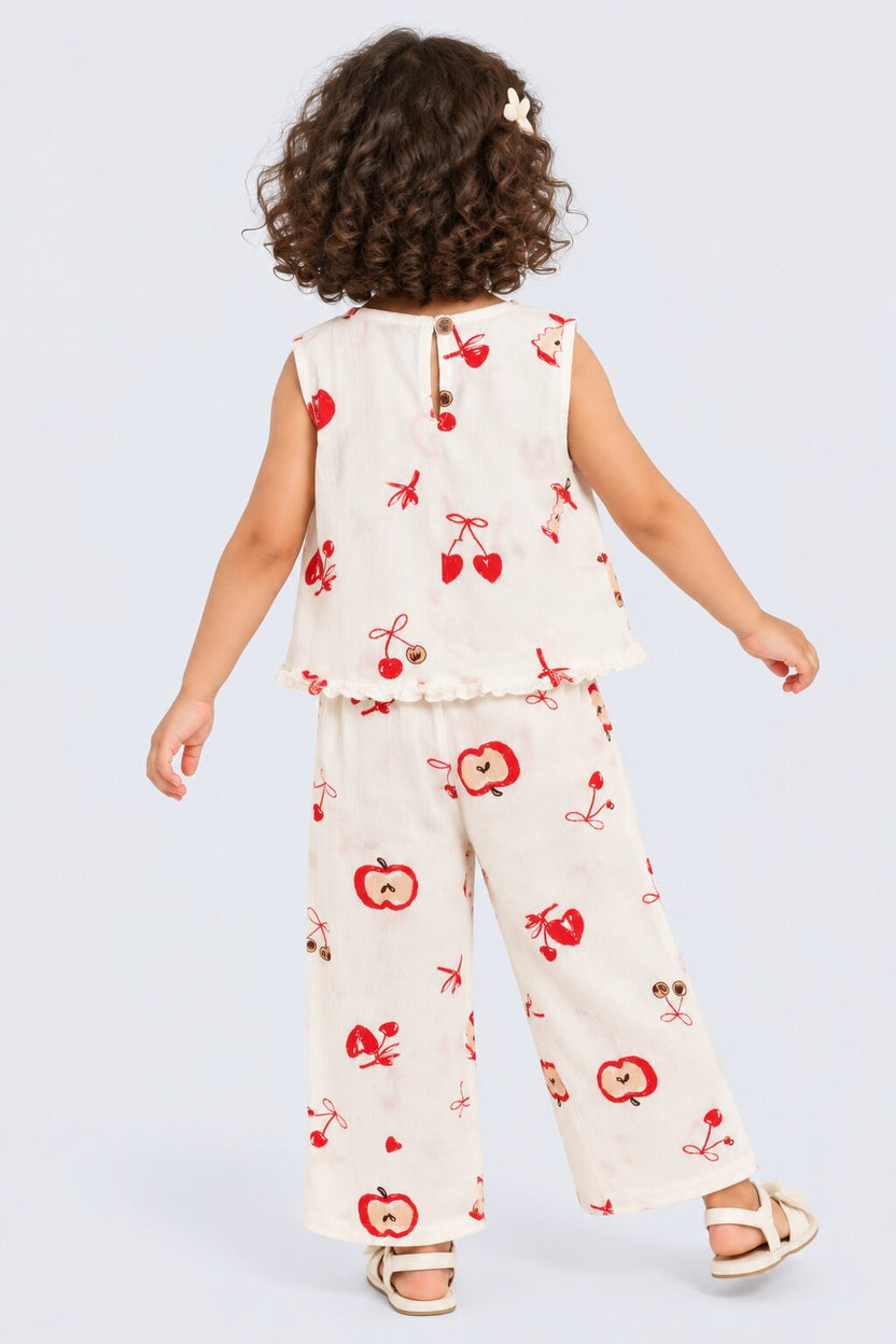 Girls Off White Cherry Loose Fit Co-Ord Set - Image 3