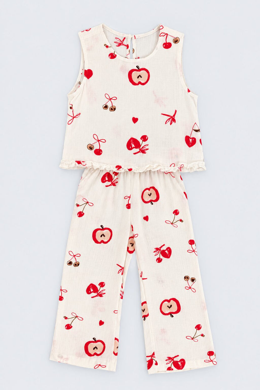 Girls Off White Cherry Loose Fit Co-Ord Set - Image 6