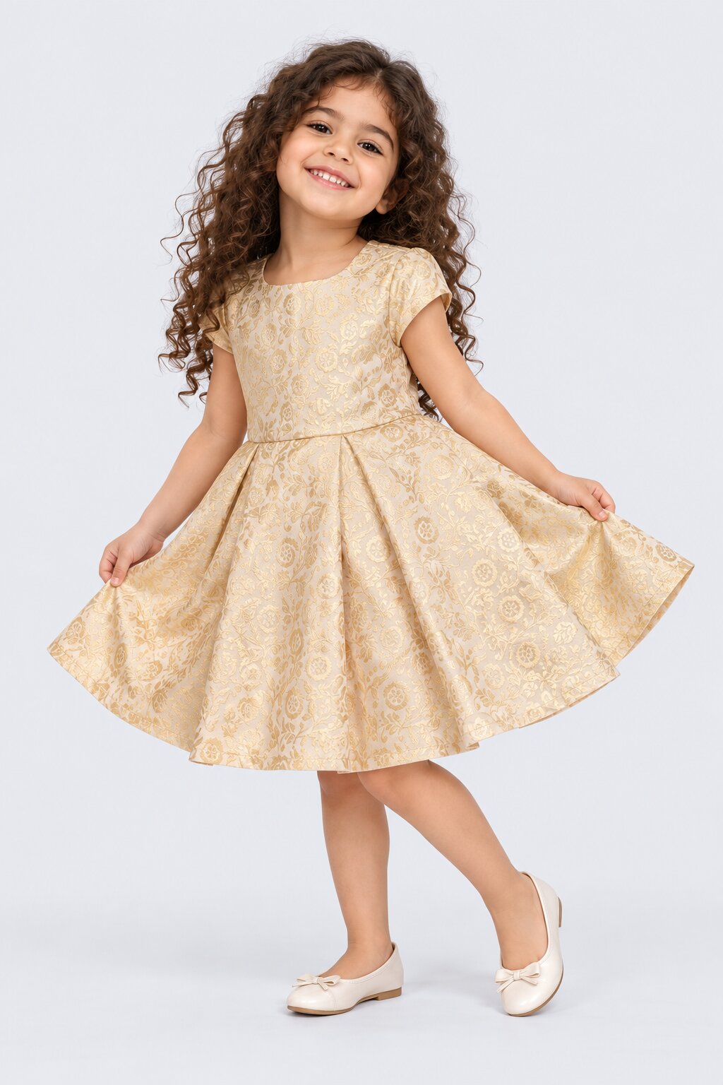 Girls Beige Paisley Print Fit & Flare Dress - Image 1