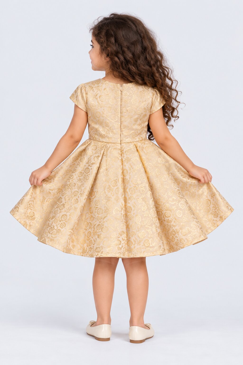 Girls Beige Paisley Print Fit & Flare Dress - Image 3
