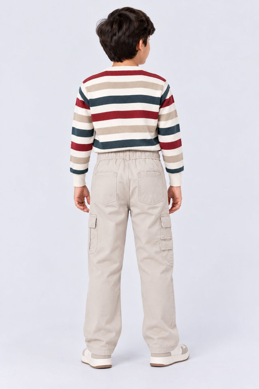 Tweens Boys Beige Jogger Fit Cargo Trouser With 8 Pocket - Image 3