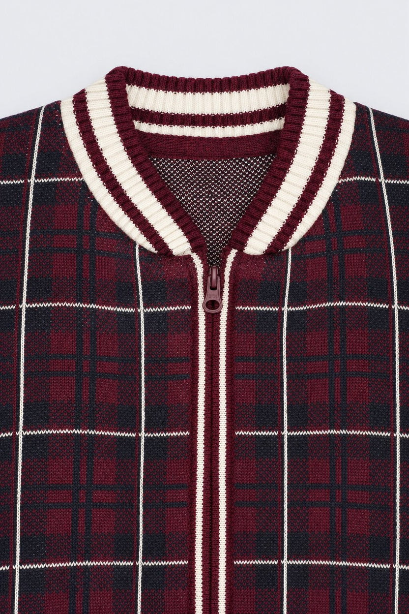Tweens Boys Red Cotton Checked Sweater - Image 5