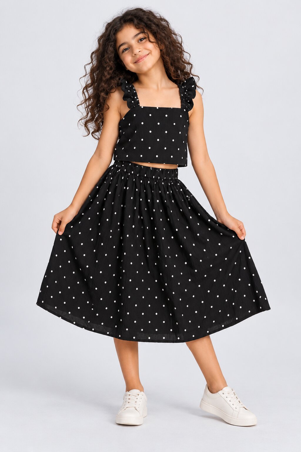 Tweens Girls Black Polka Dot Skirt - Image 1
