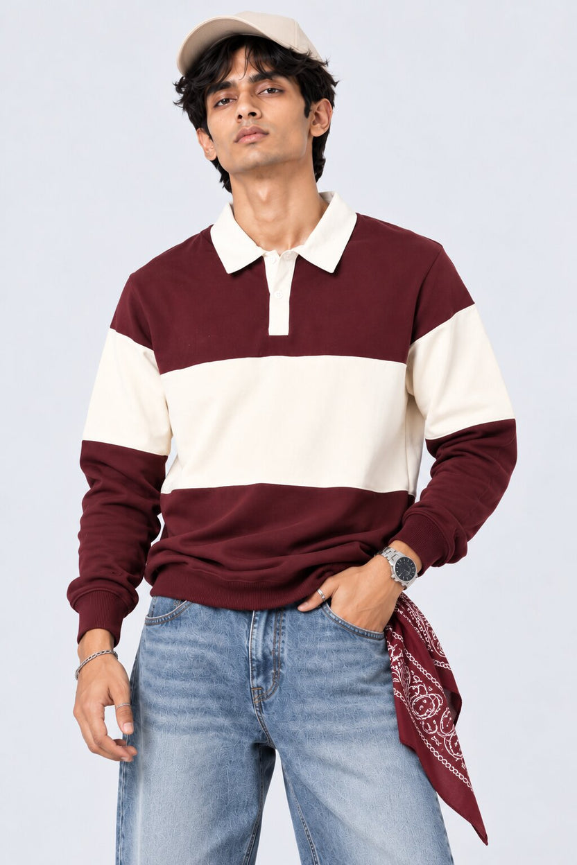 Mens Maroon Cotton Blend Regular Fit Sweatshirt - Image 1
